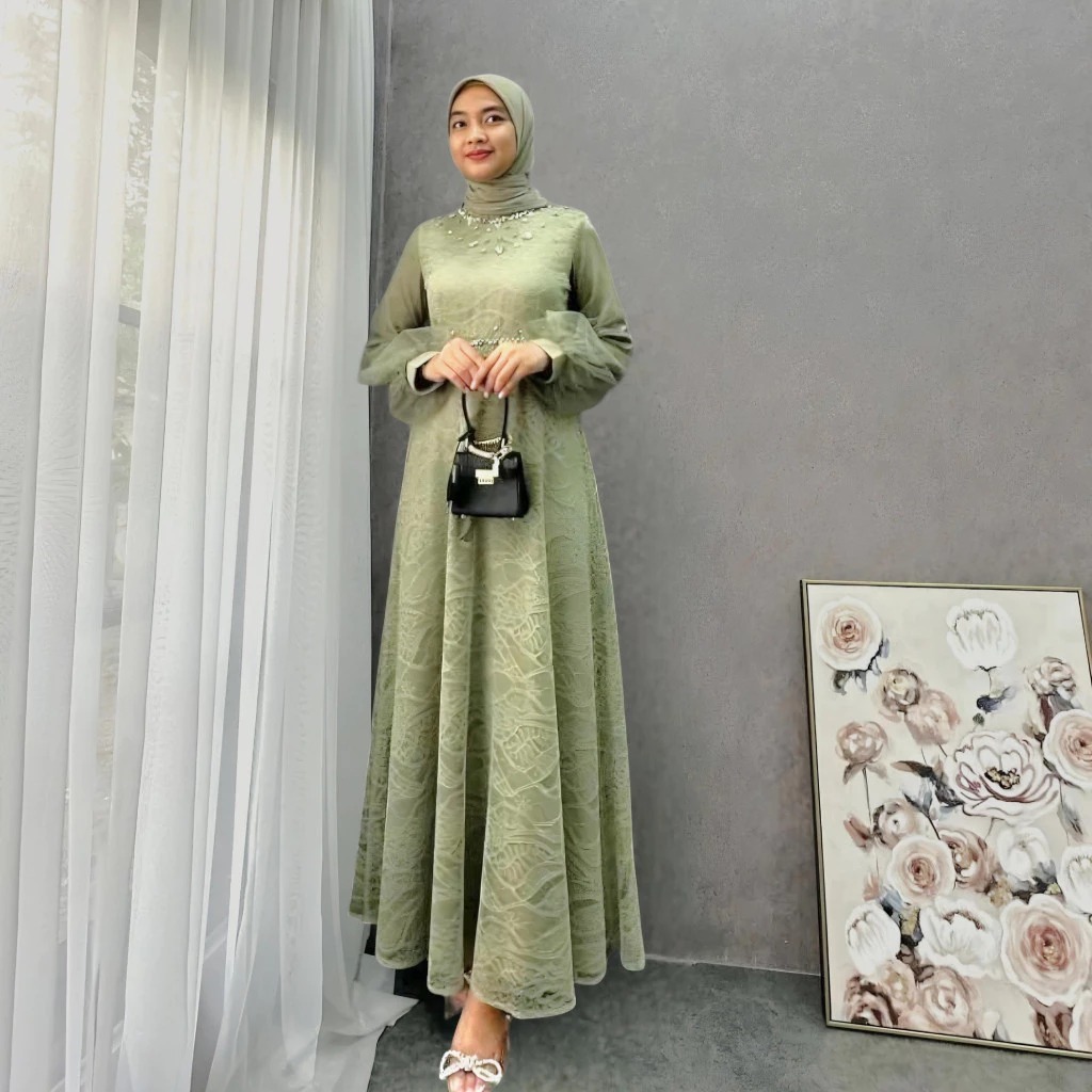Gamis Nadine Brokat Elegan – Gamis Pesta Modern Muslimah | Cocok untuk Lebaran & Kondangan