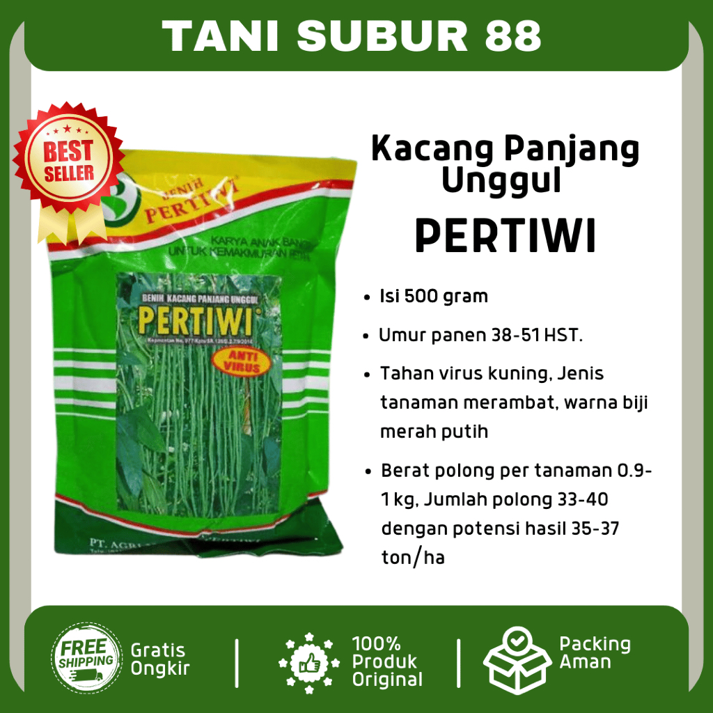 Benih Kacang Panjang Pertiwi 500g Anti Virus Benih kacang panjang PERTIWI ANVI 500 gram kacang panja