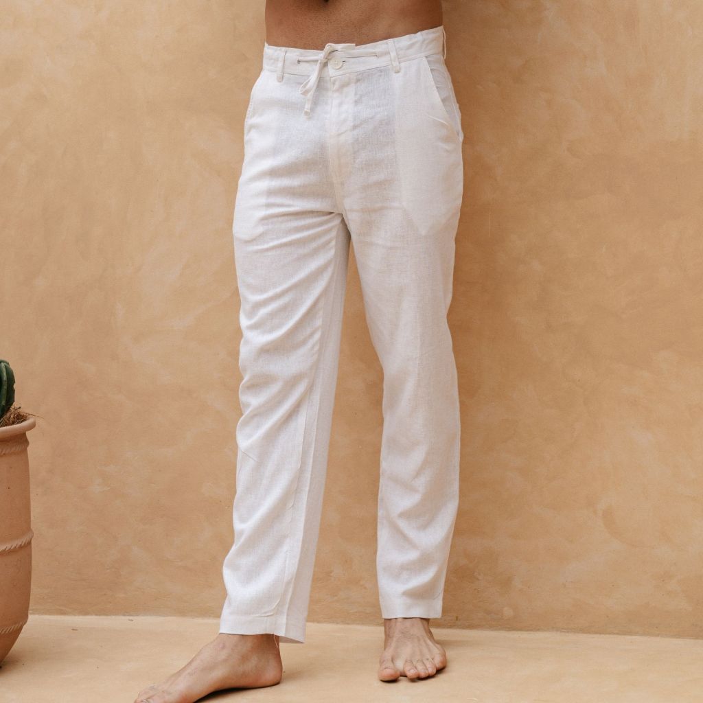 REMEDY Celana Panjang Linen Pria Warna Putih - Uluwatu Linen pants