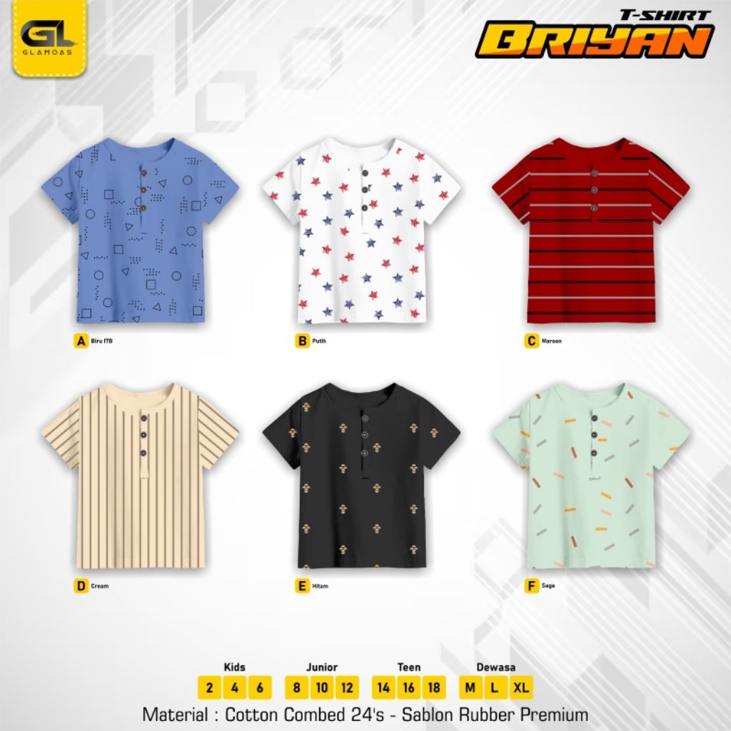 Po‼️ Glamoas Atasan Kaos Pendek Ayah Anak Dewasa Cowok Daily T-shirt Briyan 2-18th Combed Premium