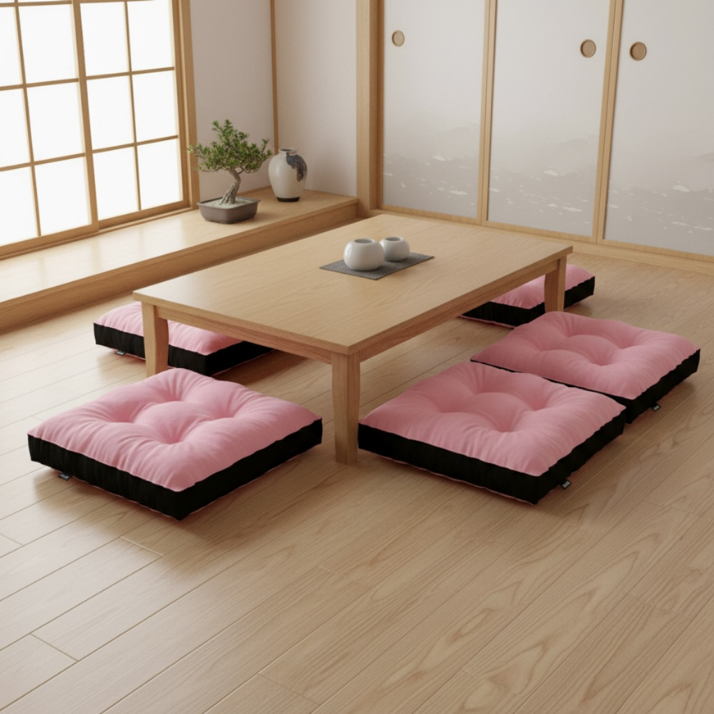 Bantal Alas Duduk Premium Bentuk PERSEGI Warna PINK-HITAM (Ukuran S-XXL) - Bantal Lesehan Empuk Teba