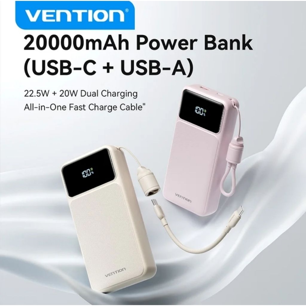 Vention CCC Powerbank 20000 mAh 22.5W Fast Charging built-in Cable LED Display