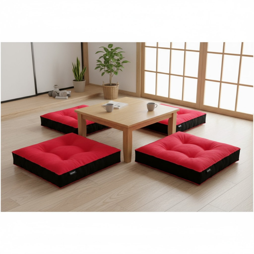 Bantal Alas Duduk Premium Bentuk PERSEGI Warna MERAH dan HITAM (Ukuran S-XXL) - Bantal Lesehan Empuk