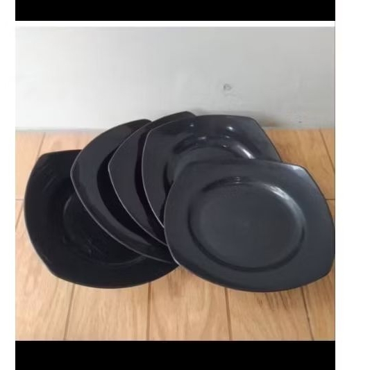 12 pcs piring kotak bahan plastik anti pecah warna hitam - piring ramen - piring kotak