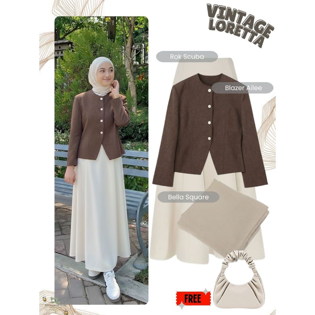 Baju Setelan Wanita Kekinian | Blazer + Rok Scuba + Hijab | Outfit Remaja Hijab | Outfit Cewe Kece