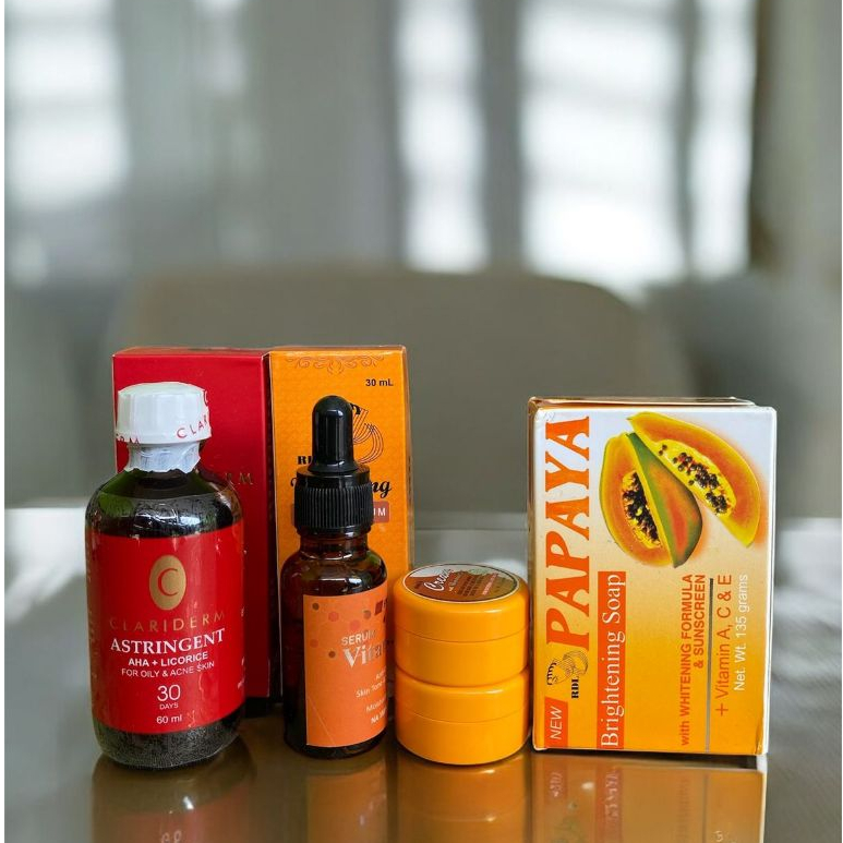 COD Paket Clariderm + RDL Pencerah Wajah, Memudarkan Flek Di Wajah Toner +Sabun 135g + Serum Whiteni