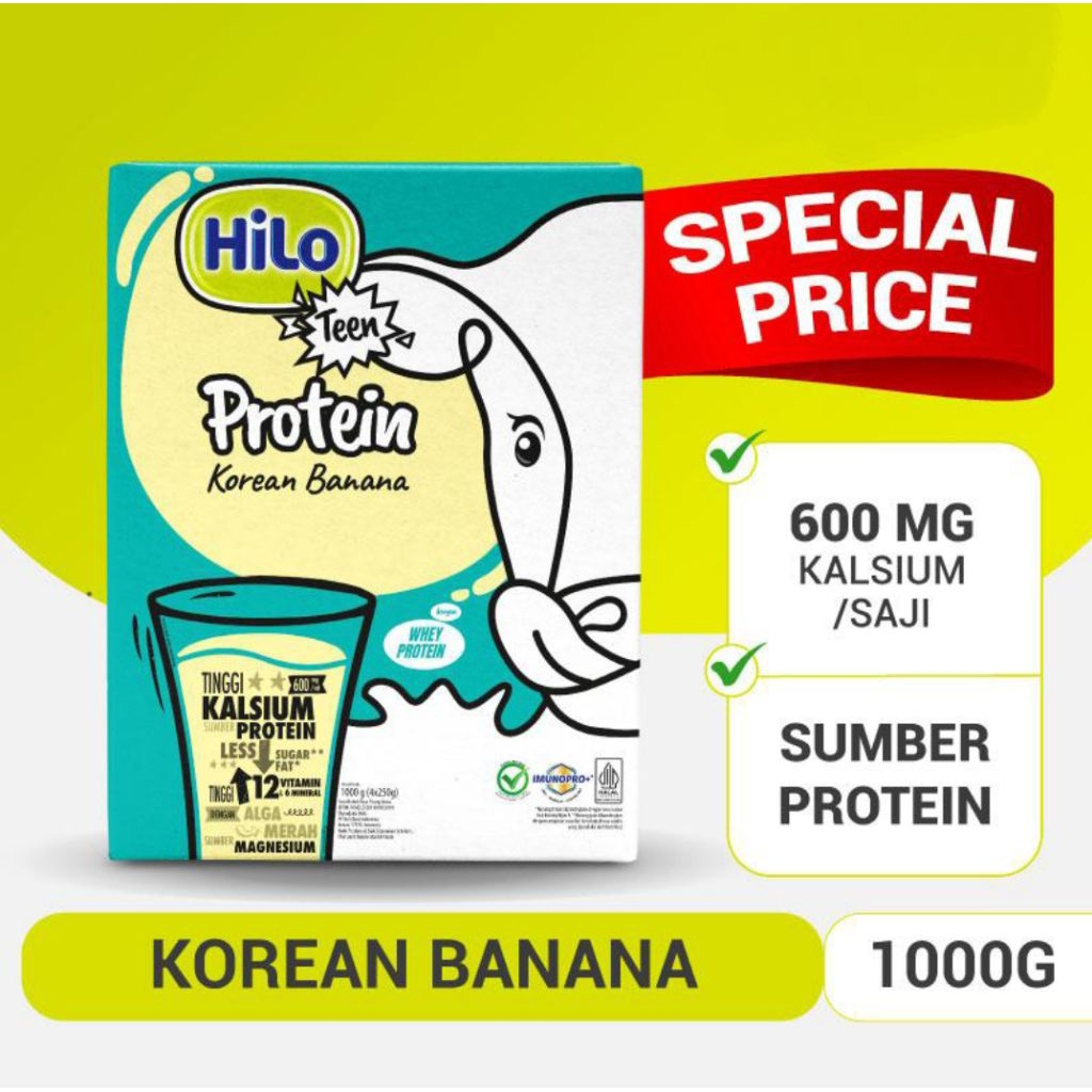 Hilo Teen Protein Korean Banana 1000 gram - Susu Bubuk Tinggi Protein Kalsium - High Calcium Powder 