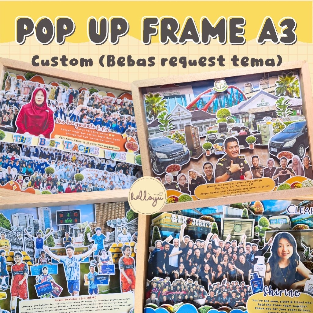POP UP FRAME 3D LARGE - Ukuran A3 40x30 cm Bebas Desain