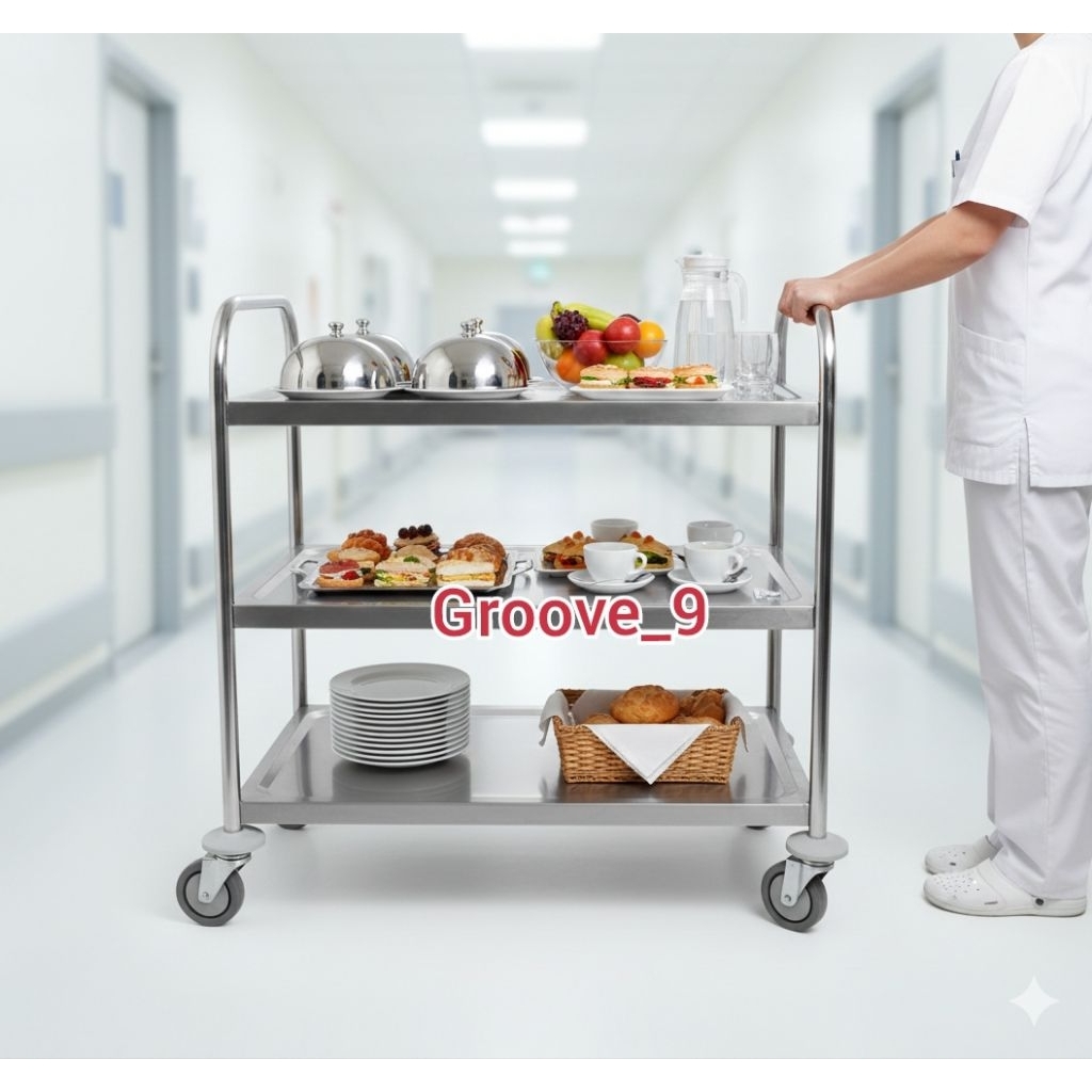 Troli makanan stainless steel cafe resto hotel anti karat 304