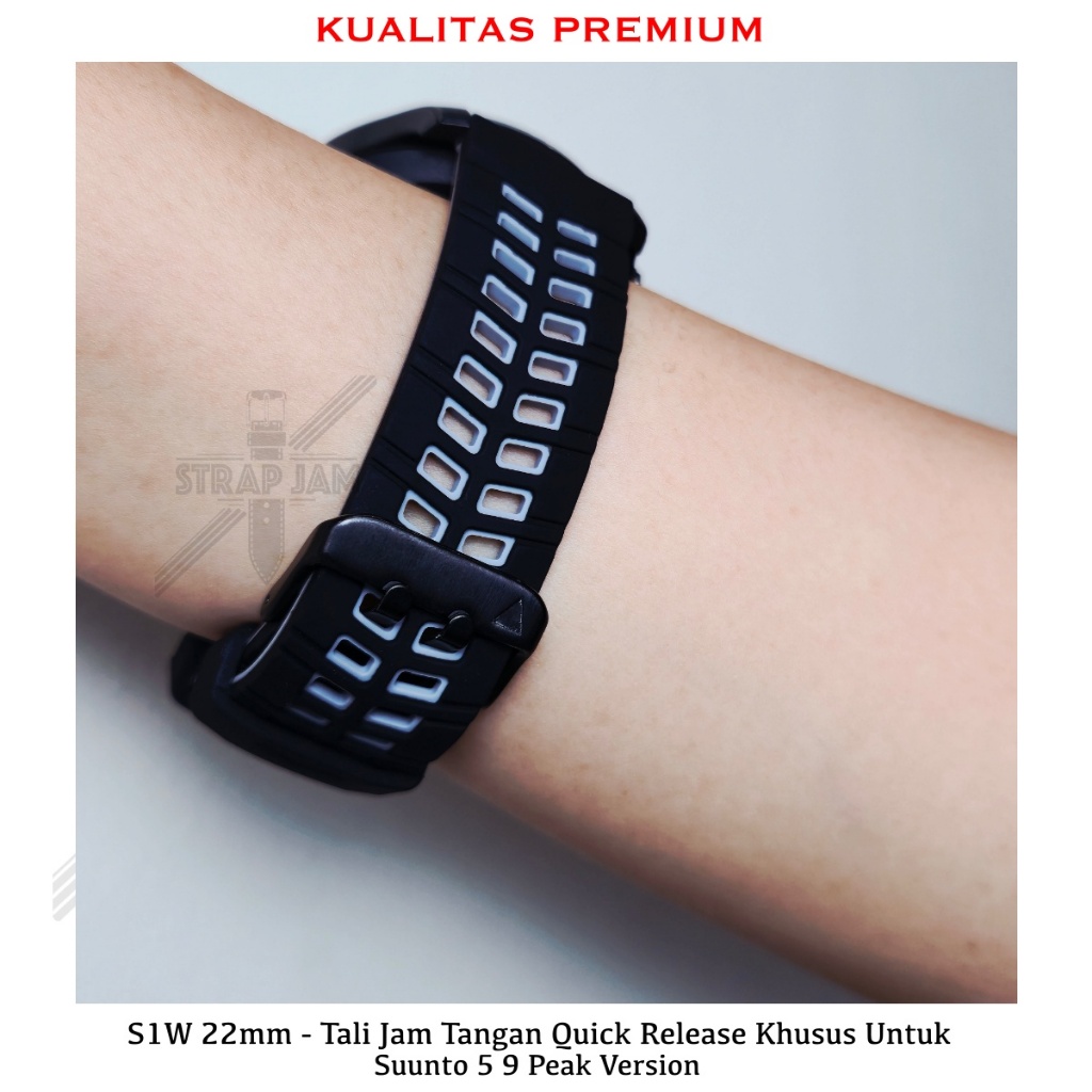 S1W Tali Jam Suunto 5 9 Peak Version - Strap 22mm Silikon Sporty Black Grey Quick Release Keren