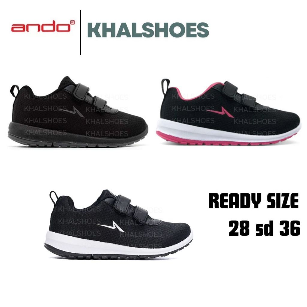 ANDO Sepatu Anak Perempuan Perekat Velcro Size 28 - 36 Sepatu Sekolah Anak Laki Laki KHALSHOES