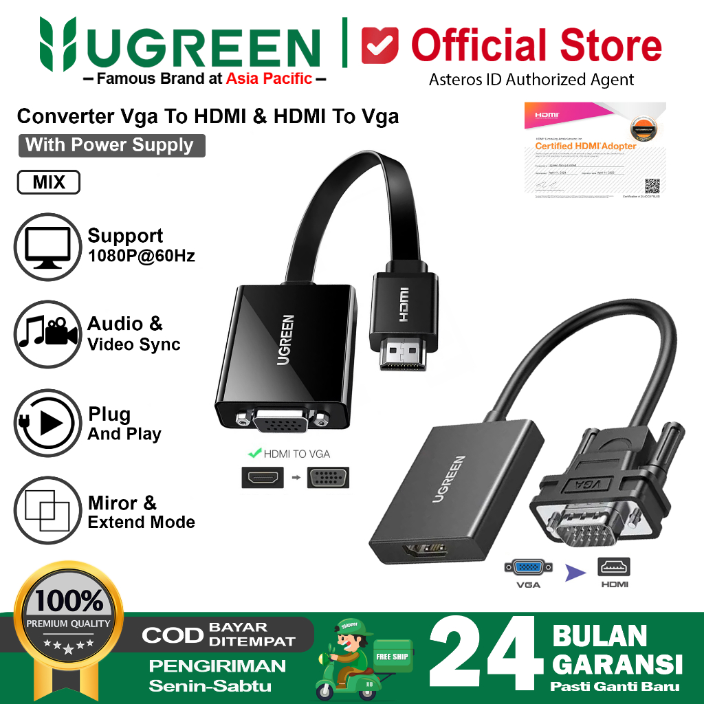 UGREEN VGA To HDMI Converter Adapter HD 1080p With Audio Plug And Play