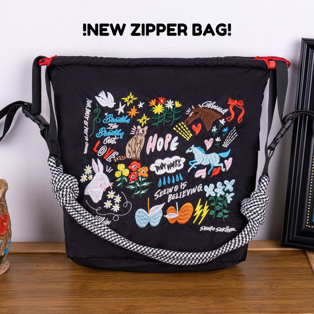 Tas Bahu Ball & Chain Tas Selempang Viral Korea Jepang Size M Zipper Bundling Tali Panjang Tas Wanit