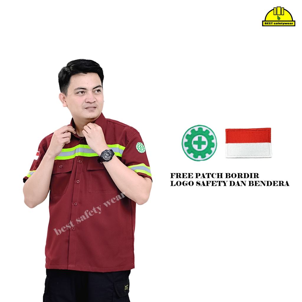Kemeja safety navy lengan pendek baju safety lengan pendek seragam safety lengan pendek bahan premiu