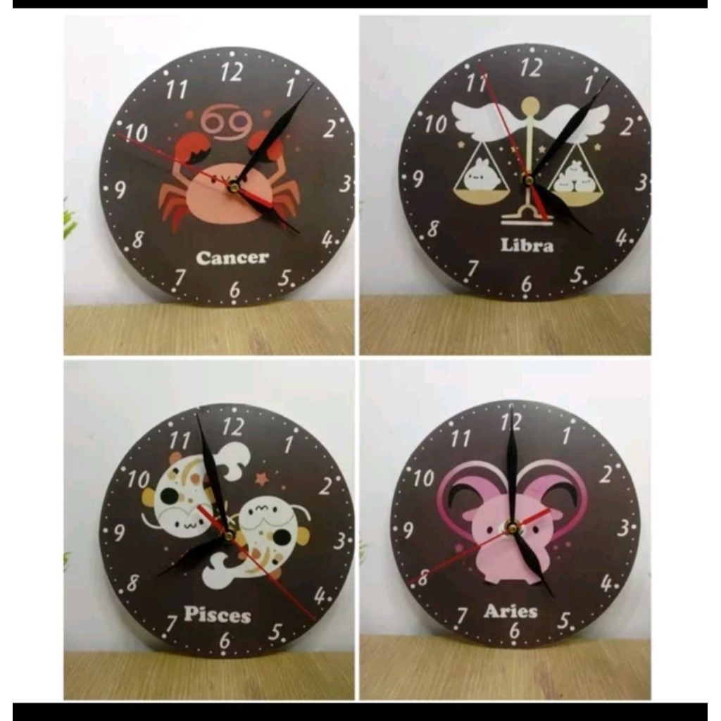 Jam Dinding Kayu Gambar Zodiak