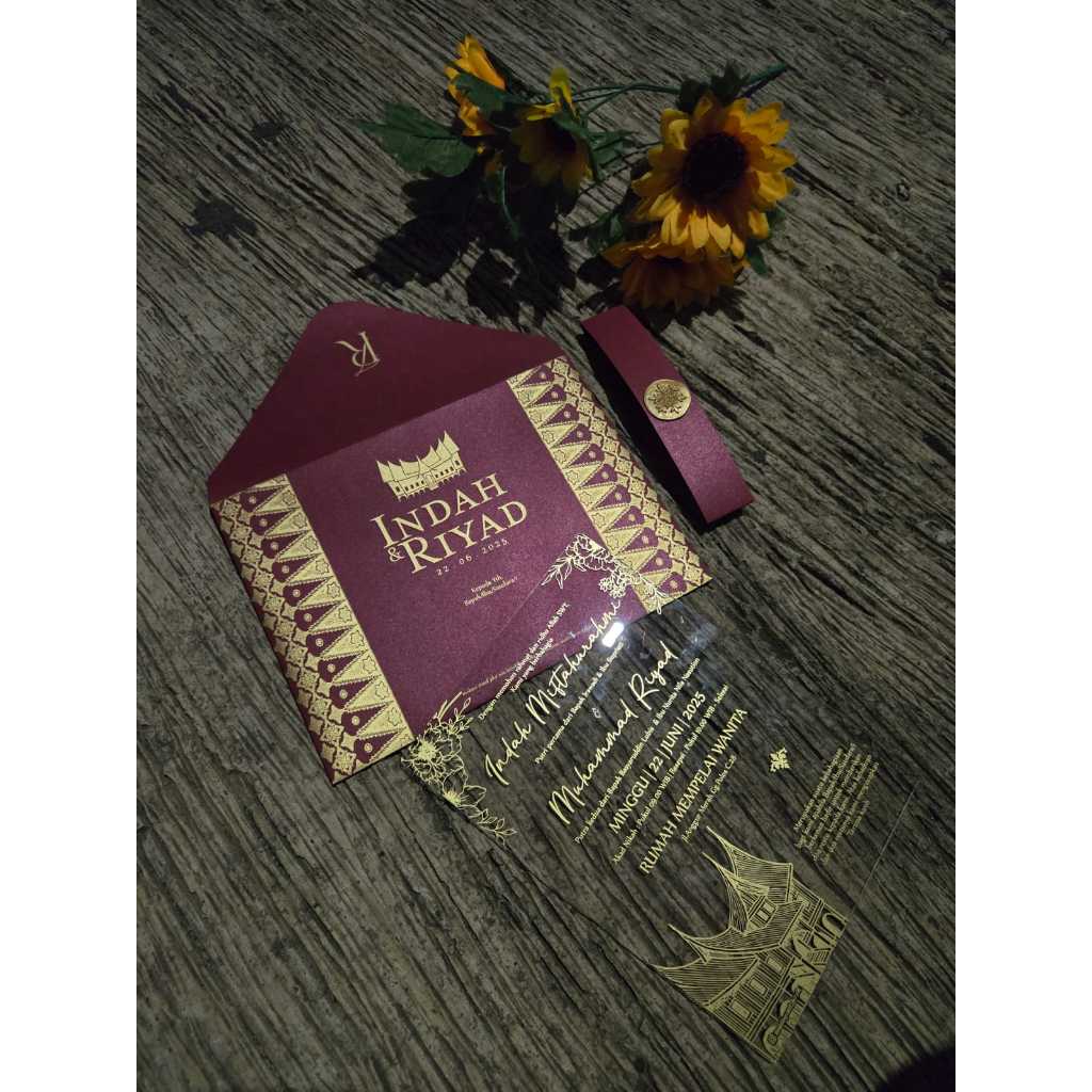 undangan akrilik + amplop +sabuk wax/ invitation card/ Invitation wedding/ estetic invitation/ undan