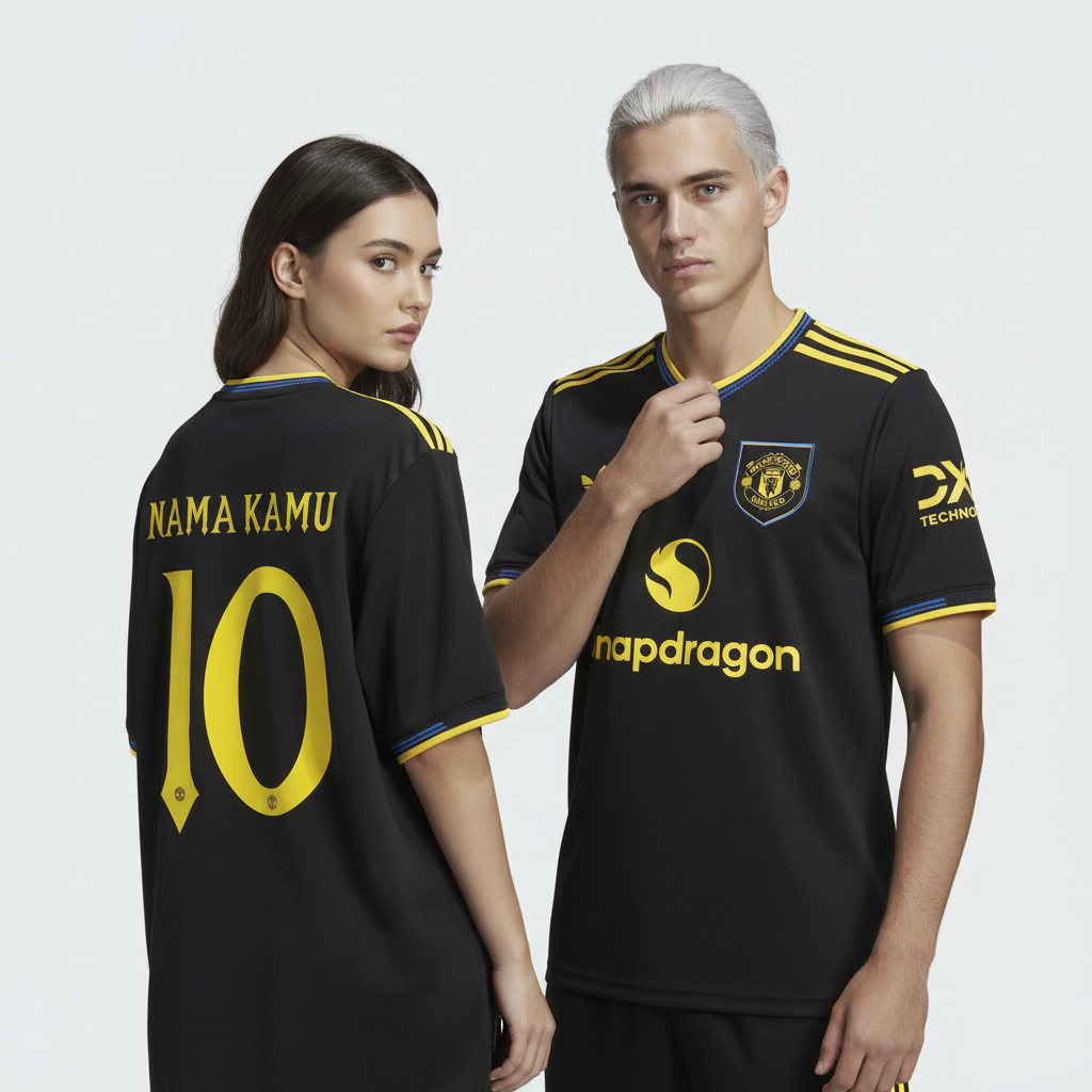 Jersey Mnchstr untd 3RD 2025 2026 Baju Bola MU Third Hitam Pasang Custom Sablon Nama Nomor Punggung 