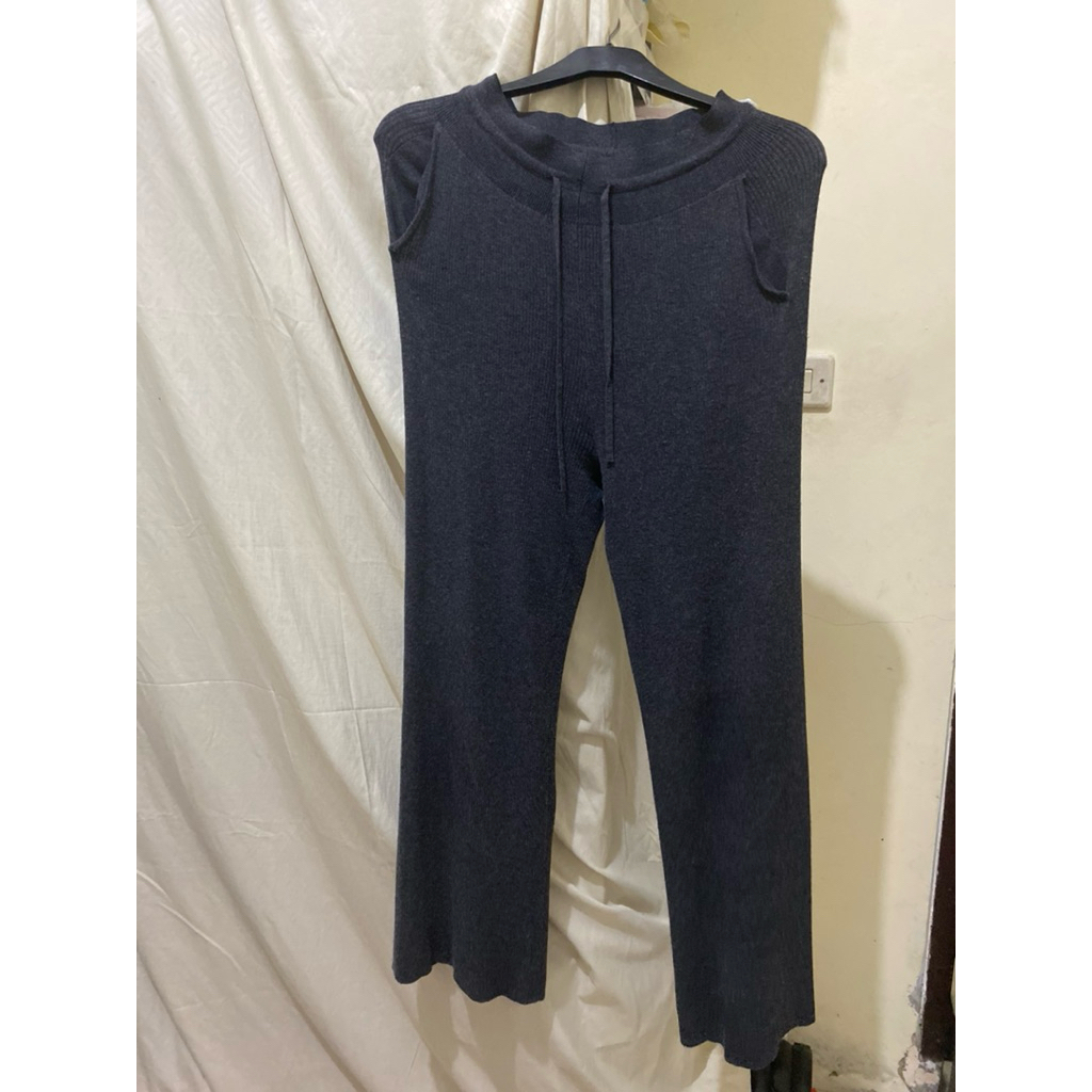WOMEN Celana Rajut Rib Washable UNIQLO DARK GREY