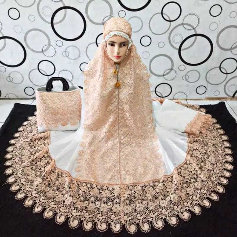 Pormo..Mukena Sutra Prada Princess Brownis Prada Renda Keong Terbaru