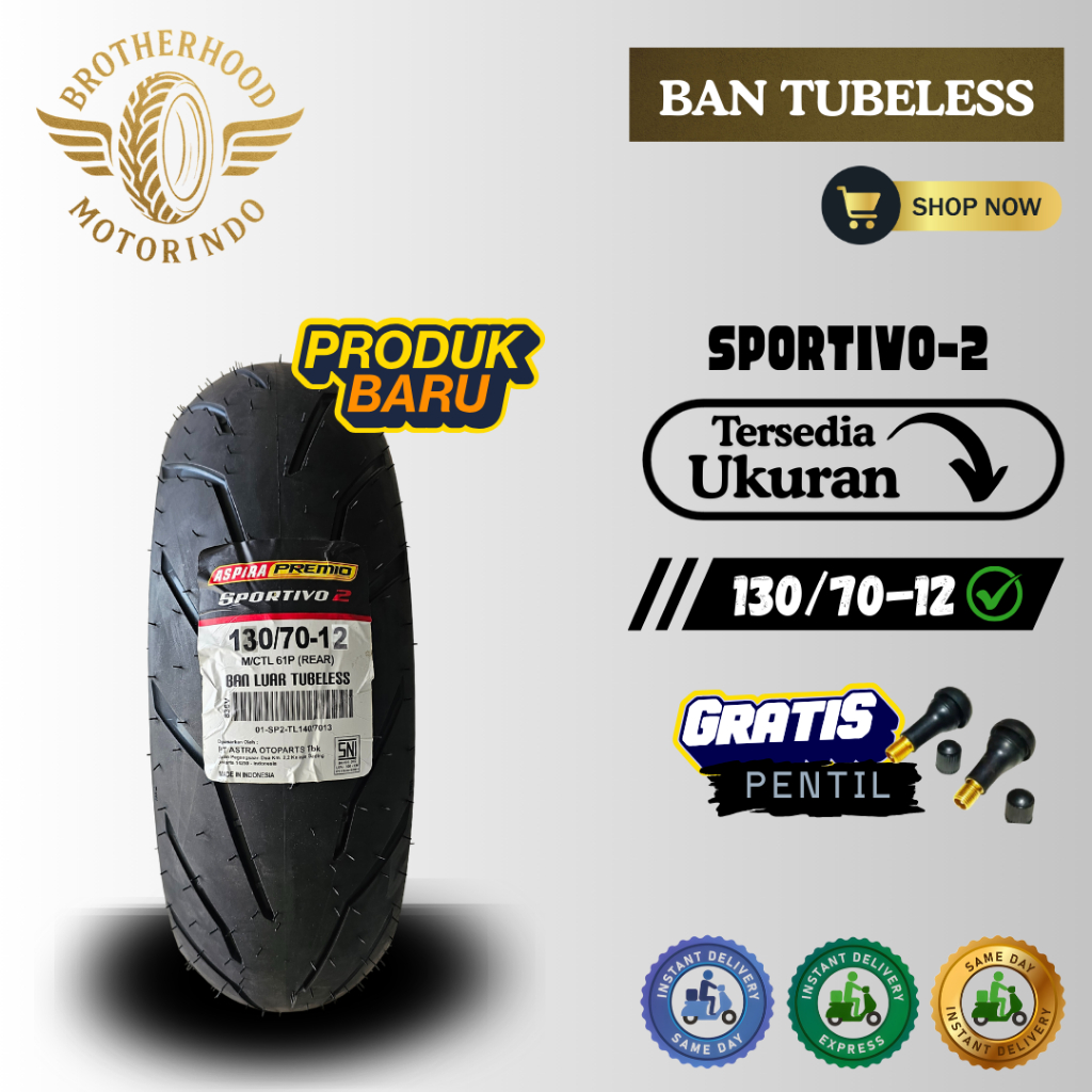 BAN ASPIRA TUBELES SPORTIVO 2  130/70-12 / BAN MOTOR MATIC / BAN RING 12 / BAN TUBBLES RING 12 / BAN