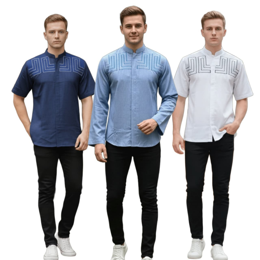 Baju Muslim Pria Koko Katun Madinah – Bordir Premium, Lengan Panjang Dan Pendek