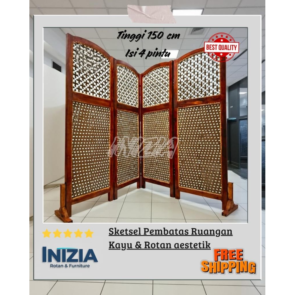 (isi 4 pintu) Sketsel Rotan Aestetik Pembatas Ruangan rotan sintetis termurah