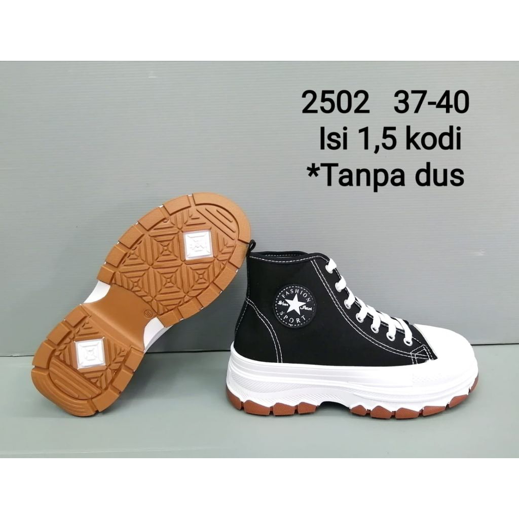 SEPATU WANITA / SEPATU BOOT TALI HITAM PUTIH 2502