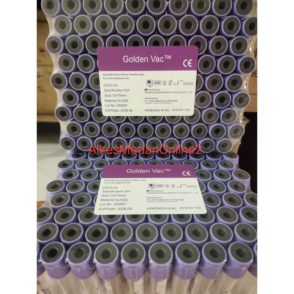 Tabung Edta K3 3ml Merk Golden Vac 1box isi 100pcs