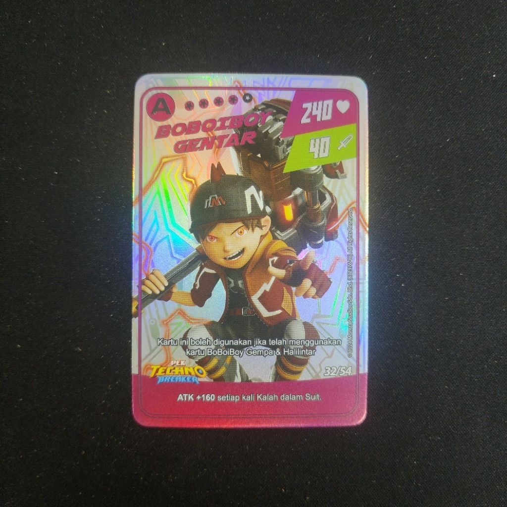 Kartu Boboiboy Monsta Galaxy Card - Boboiboy Gentar 32/54 (A Rank Silver Card) Pek Techno Breaker