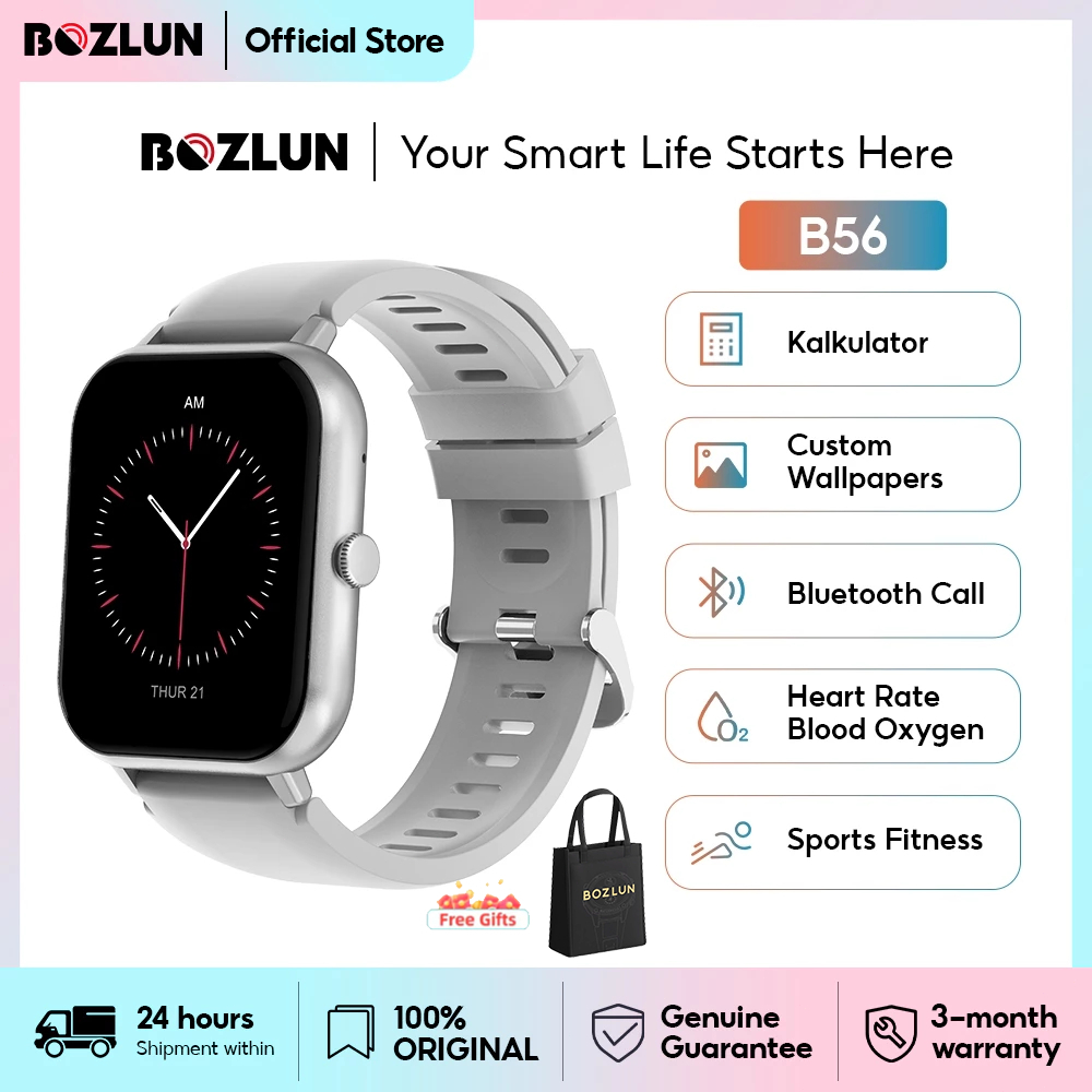 BOZLUN B56 Smartwatch 1.83" Layar Sentuh IP67 Tahan Air Pantau Detak Jantung 100+ Mode Olahraga