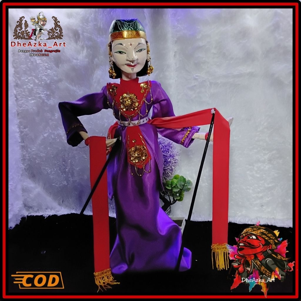 Wayang Golek Maktal Premium Tinggi ±55 cm – Kostum Ungu Elegan, Handmade oleh Pengrajin Lokal