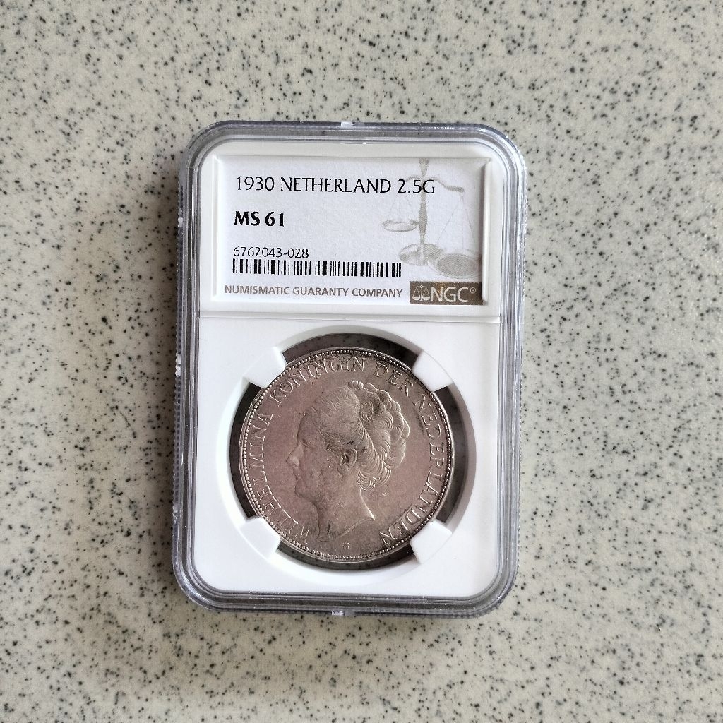 NGC MS 61 Koin Perak 2.5 Gulden Wilhelmina Netherland 1930 Silver Coin