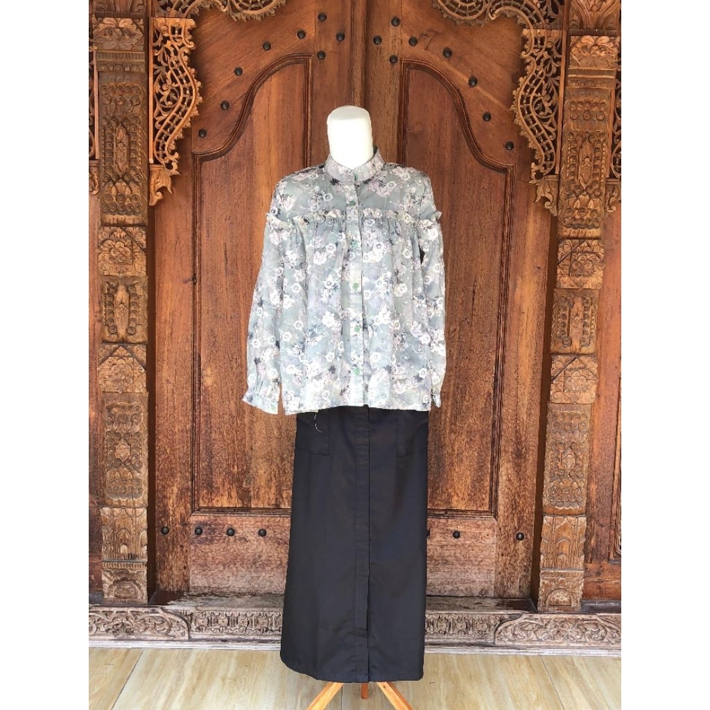 Set Atasan dan Bawahan Blouse Kerut/blouse katun bordir motif bunga dan rok katun