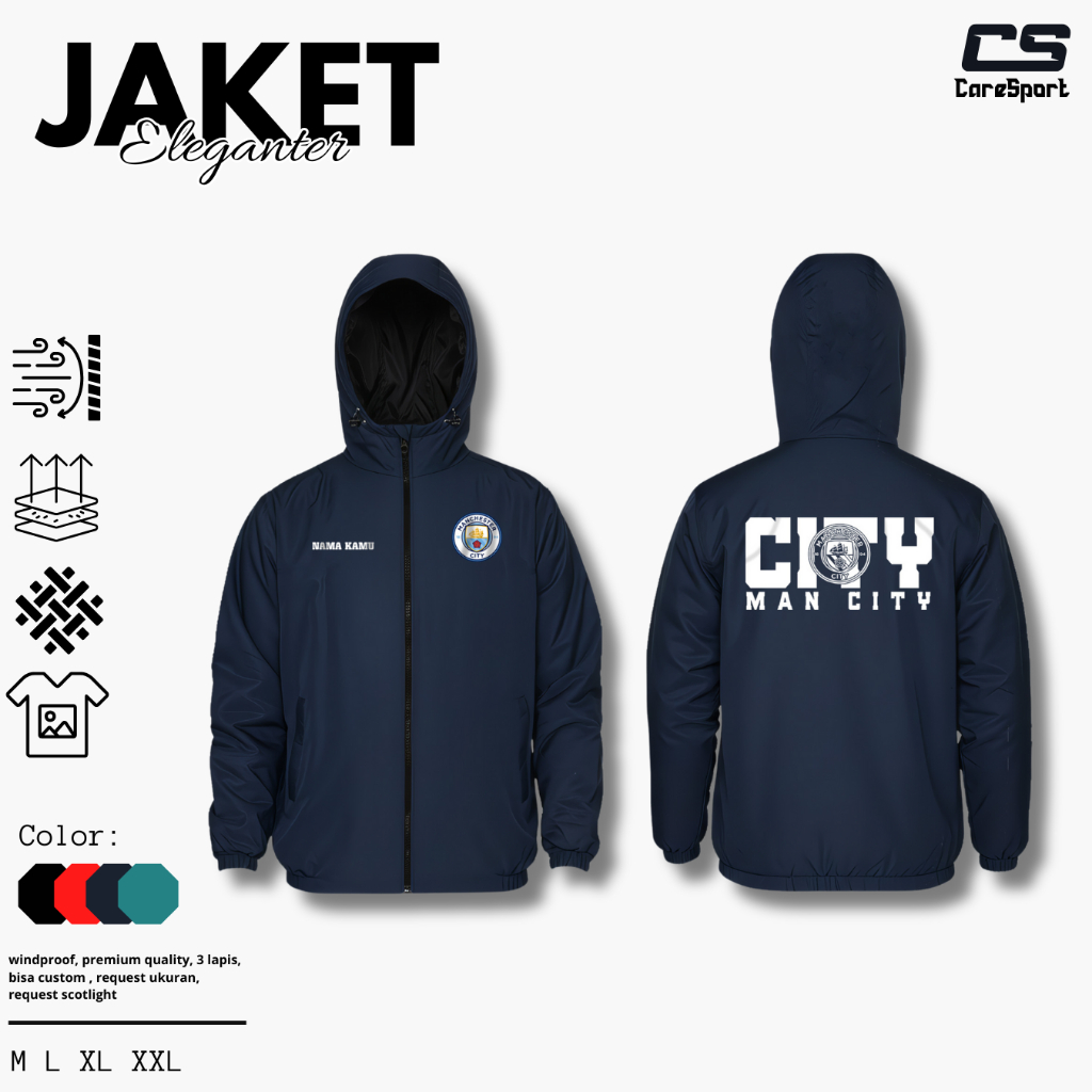 JAKET ELEGANTER PRIA WANITA LOGO CTY MAN CITY BOLA FANS PENGGEMAR PARASUT SEMI WF CASUAL SABLON DTF