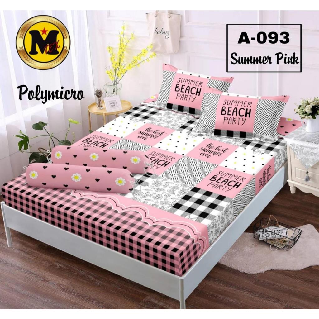 Sprei Polymicro Aesthetic Summer Pink Motif Kotak Hitam Putih 180x200 4 SUDUT KARET ANTI GESER T25cm