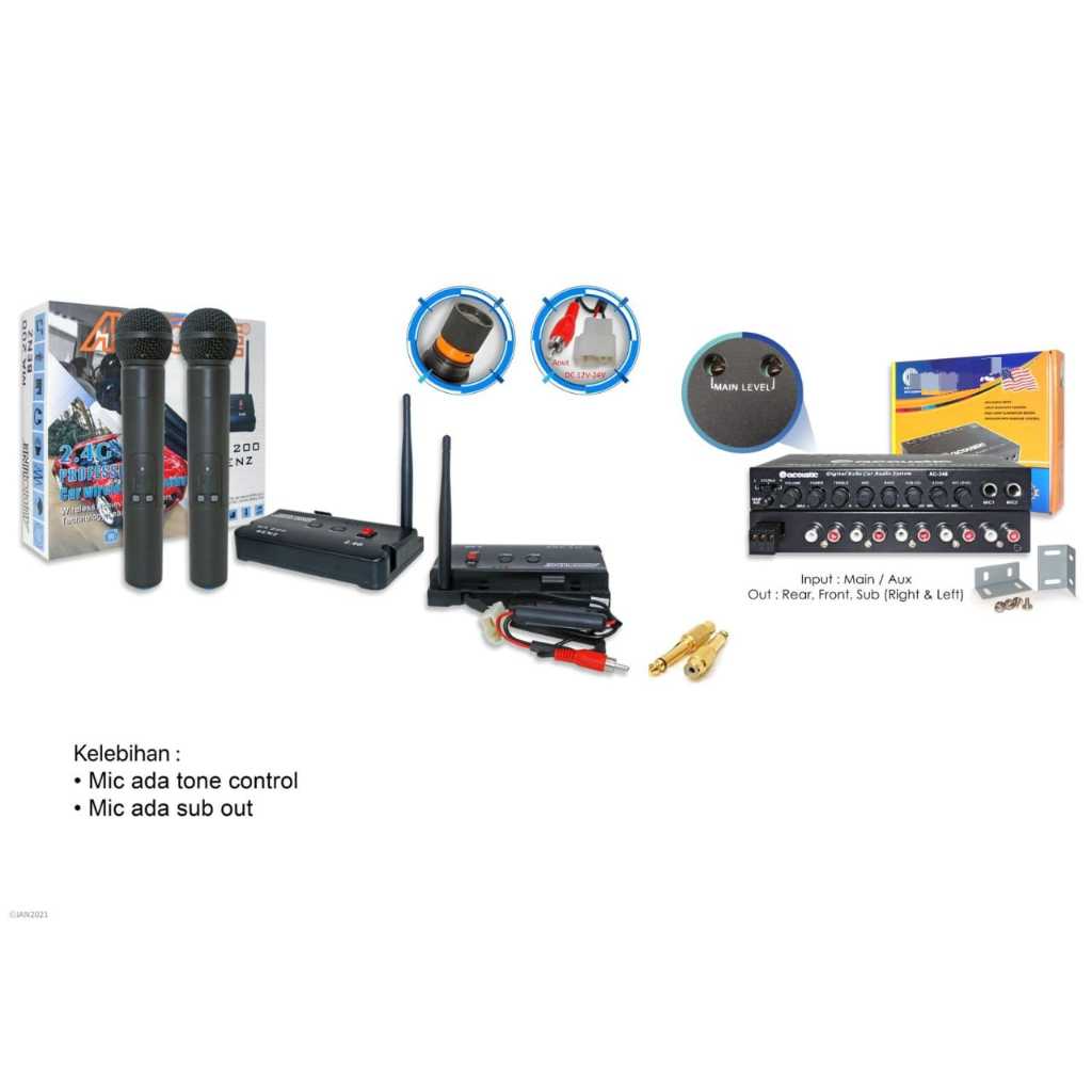 PRE AMP WIRELESS KARAOKE CAR EQUALIZER WITH 2 MIC WIRELESS 2 MIC INPUT