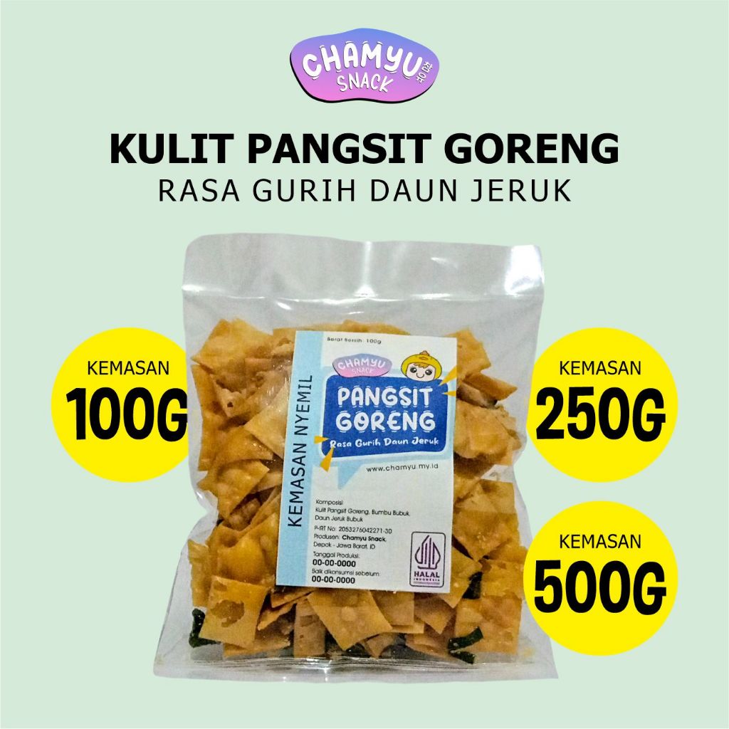 Chamyu Snack Kulit Pangsit Goreng Mini Rasa Gurih Daun Jeruk Kemasan 100 gram, 250 gram, dan 500 gra