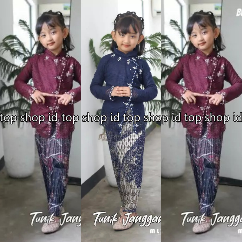kebaya Wisuda Anak Perempuan / Kebaya Tunik Janggan / Kebaya Anak Modern / Baju Kebaya Brokat Payet