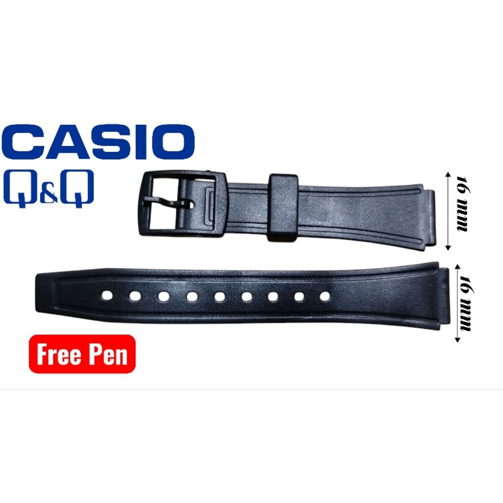 Tali jam tangan Casio dan Q&Q uk16 pengait plastik hitam polos