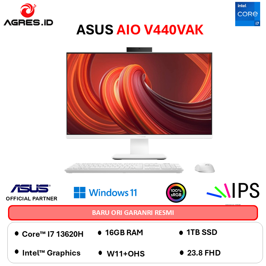 ASUS AIO V440VAK I7 13620H 16GB 1TB W11+OHS 23.8FHD 2Y WHITE