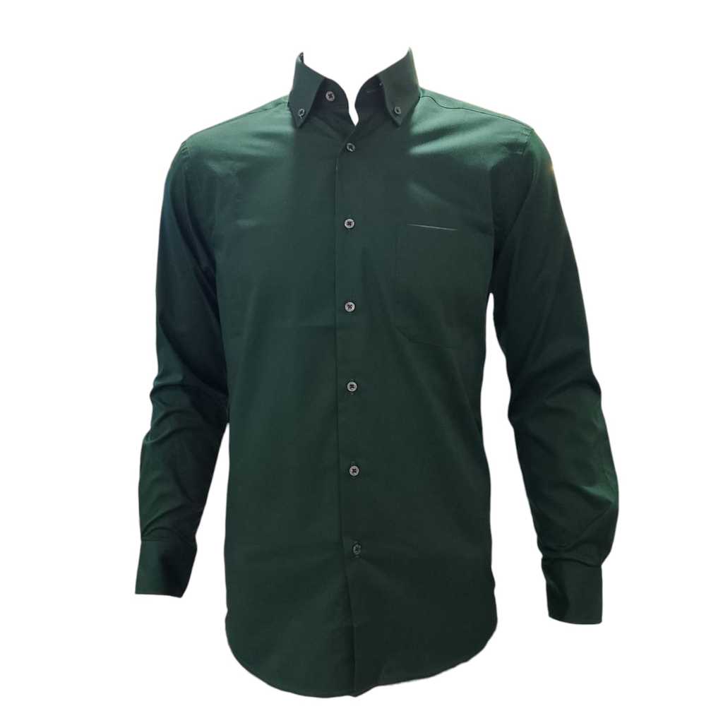 Kemeja Polos Hijau Botol Dobby Salur Alisan Pria Dewasa - RITA