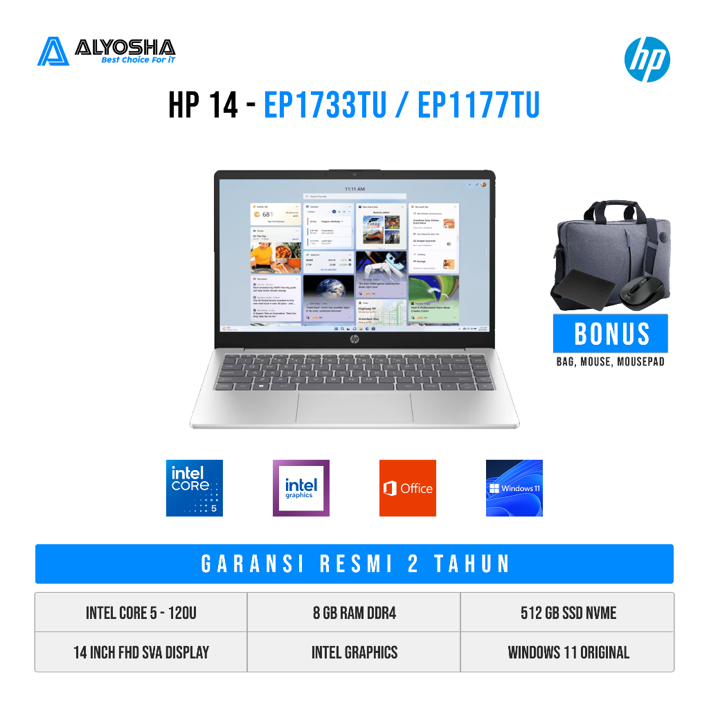 HP 14 ep1733TU ep1177TU | INTEL CORE 5-120U | 8GB RAM | SSD 512GB | WIN11 + OH2024