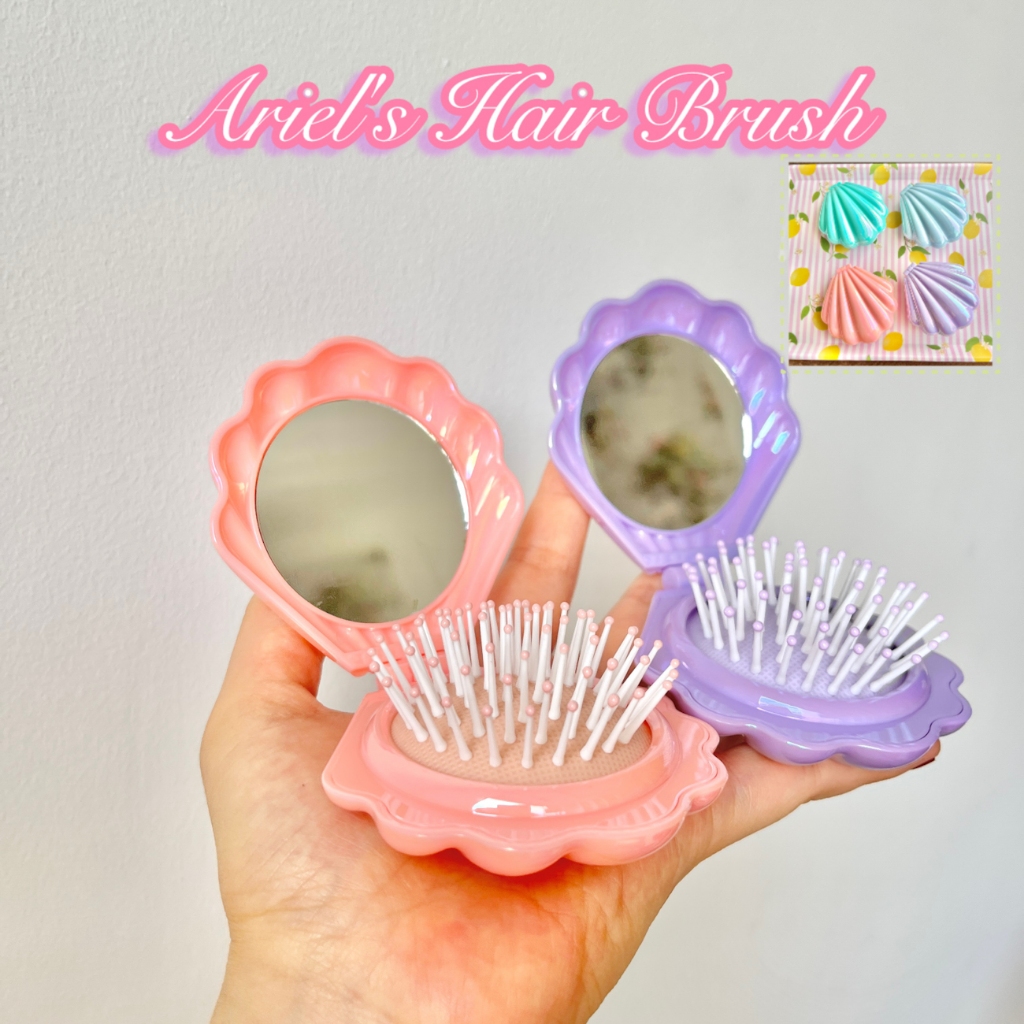 Sisir Lipat dengan cermin Ariel warna pastel / Sisir Polly pocket inspired /  Haircomb Marmaid shell
