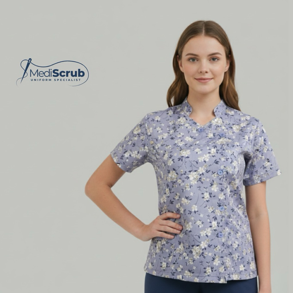 MEDISCRUB - SCRUB KERAH SHANGHAI MOTIF - Baju Jaga OK Dokter Perawat Medical Uniform