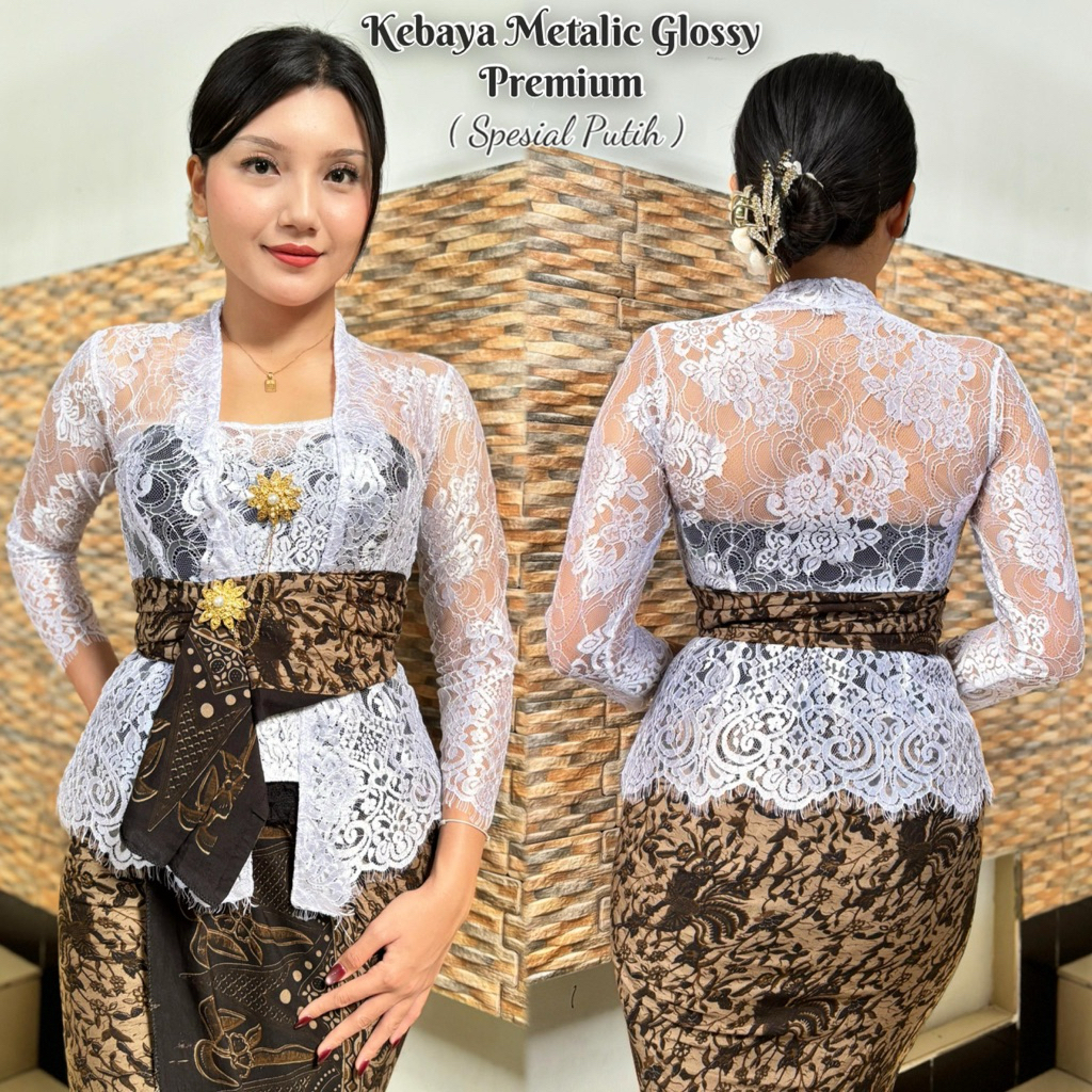 KEBAYA BALI BROKAT PREMIUM METALIK GLOSSY SPECIAL PUTIH | KEBAYA METALIK | KEBAYA PUTIH | KEBAYA GLO