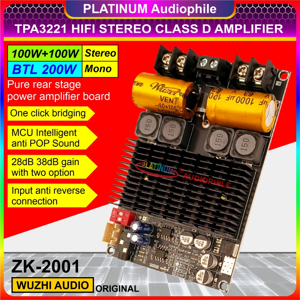 TPA3221 Amplifier Class D Stereo BTL Bridge Hifi HD Sound High Power 200W Original Wuzhi ZK-2001