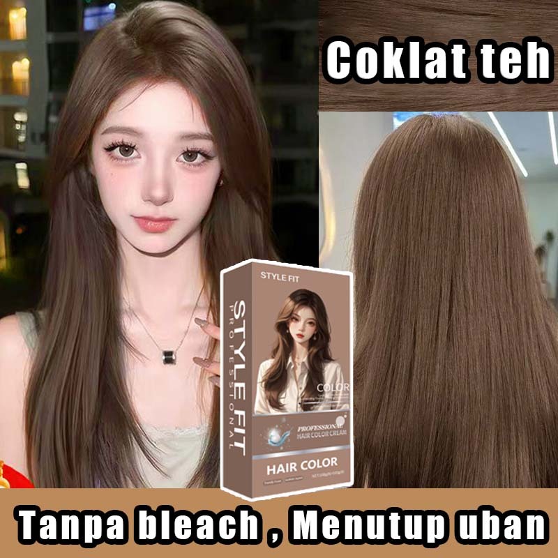[Model Baru 2026]Tanpa bleach Coklat teh Cat rambut 100ml+100ml,Menutup uban