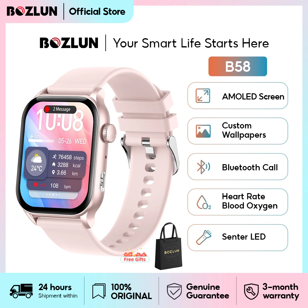 BOZLUN B58 Smartwatch AMOLED 1.93"60Hz IP68 Tahan Air Jam Tangan Wanita Smart Watch Panggilan Blueto