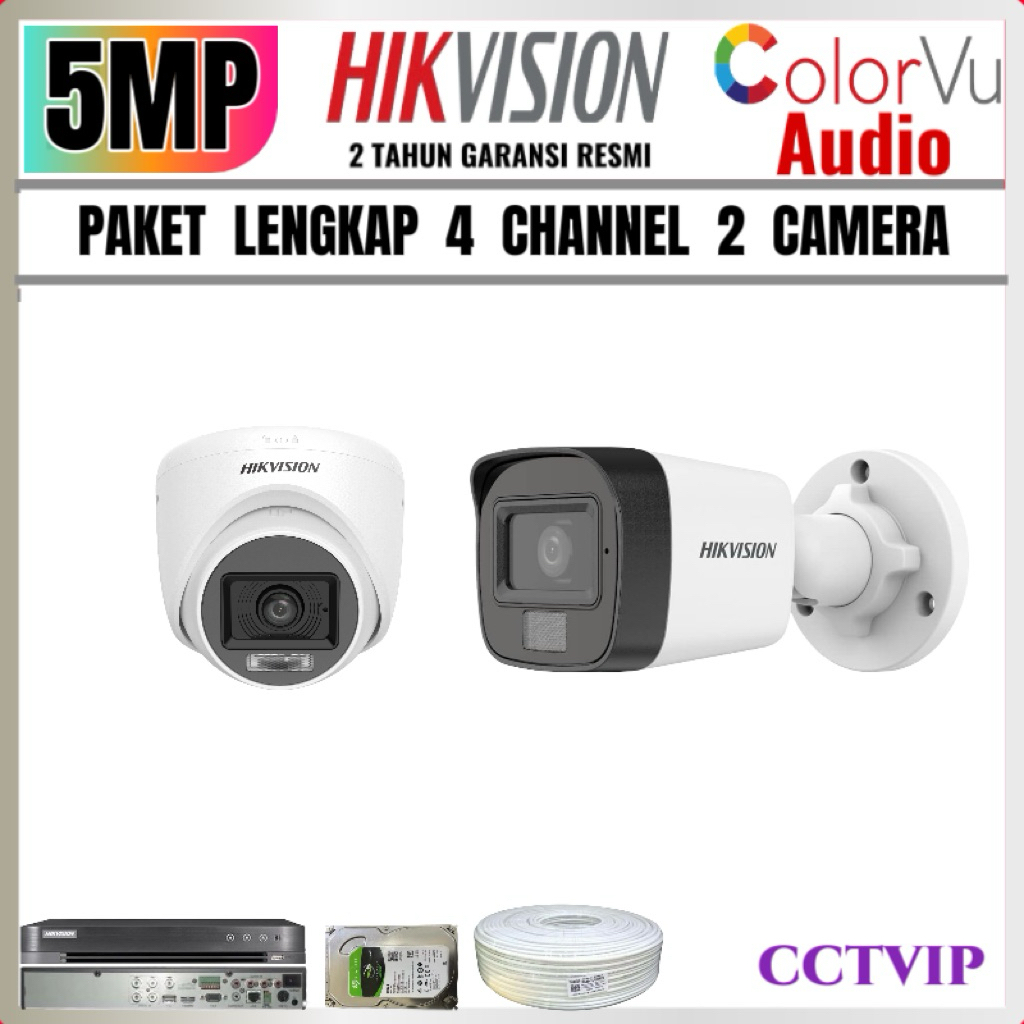 PAKET  KOMPLIT  HIKVISION  5MP  COLORVU  AUDIO