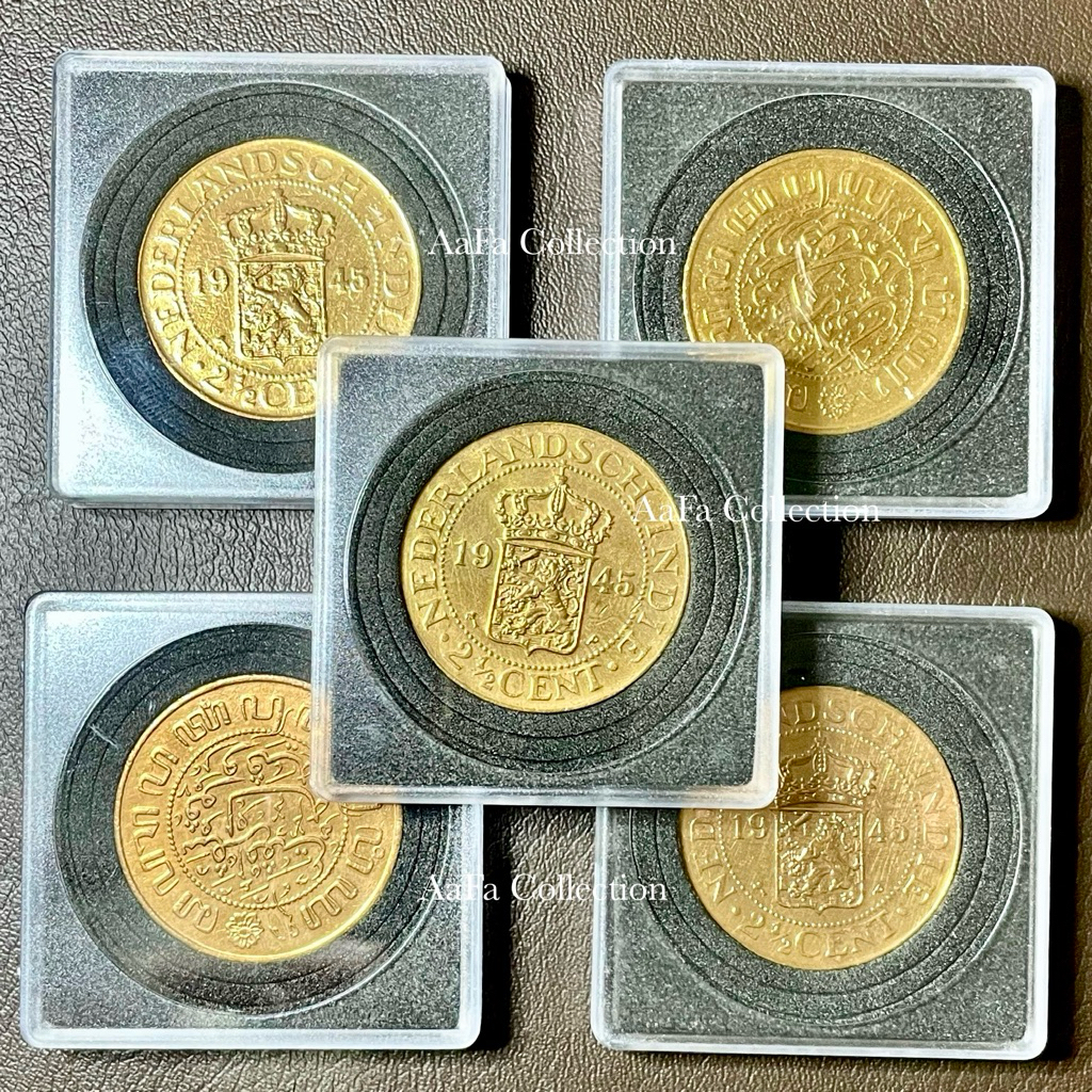 UANG KOIN KUNO BENGGOL 2½ CENT NEDERLANDSCH INDIE 1945 + KAPSUL KOIN